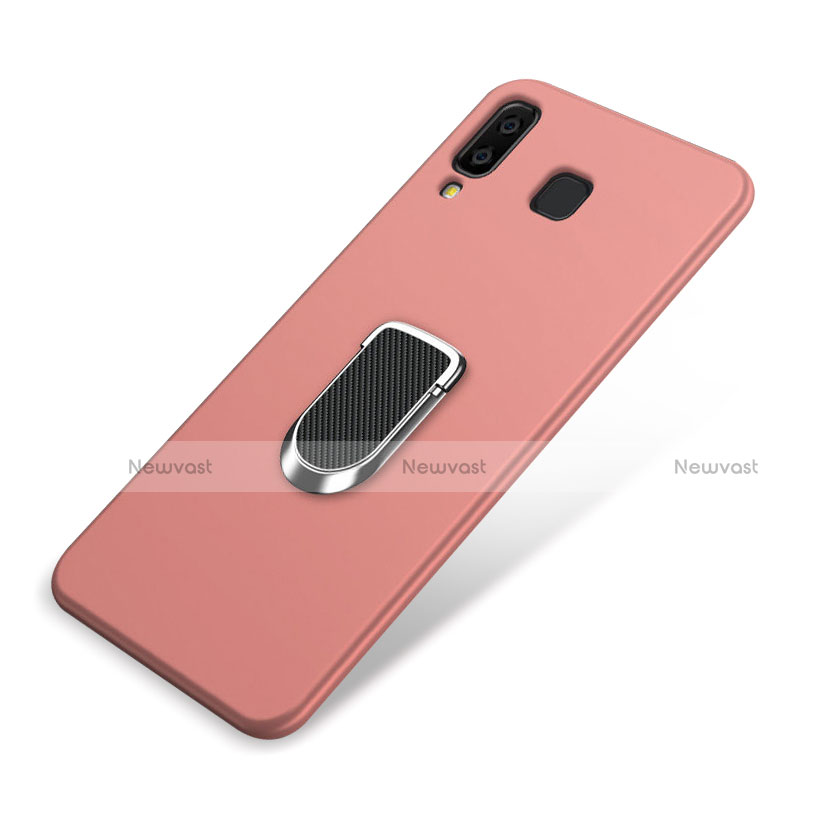 Ultra-thin Silicone Gel Soft Case Cover with Magnetic Finger Ring Stand for Samsung Galaxy A8 Star Pink