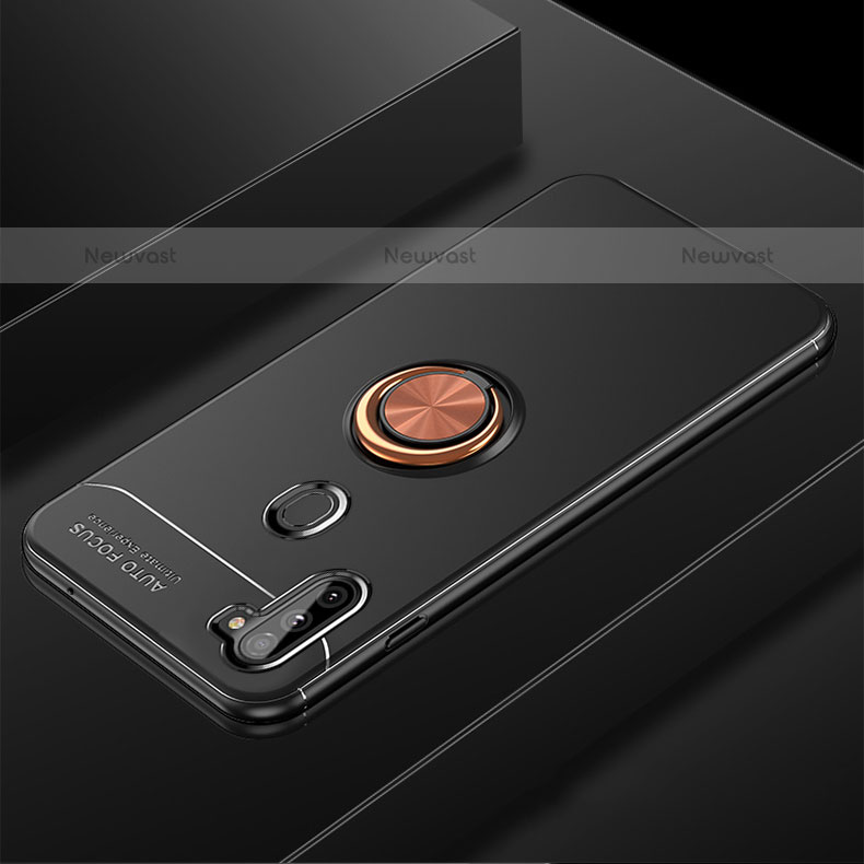 Ultra-thin Silicone Gel Soft Case Cover with Magnetic Finger Ring Stand for Samsung Galaxy M11 Gold and Black