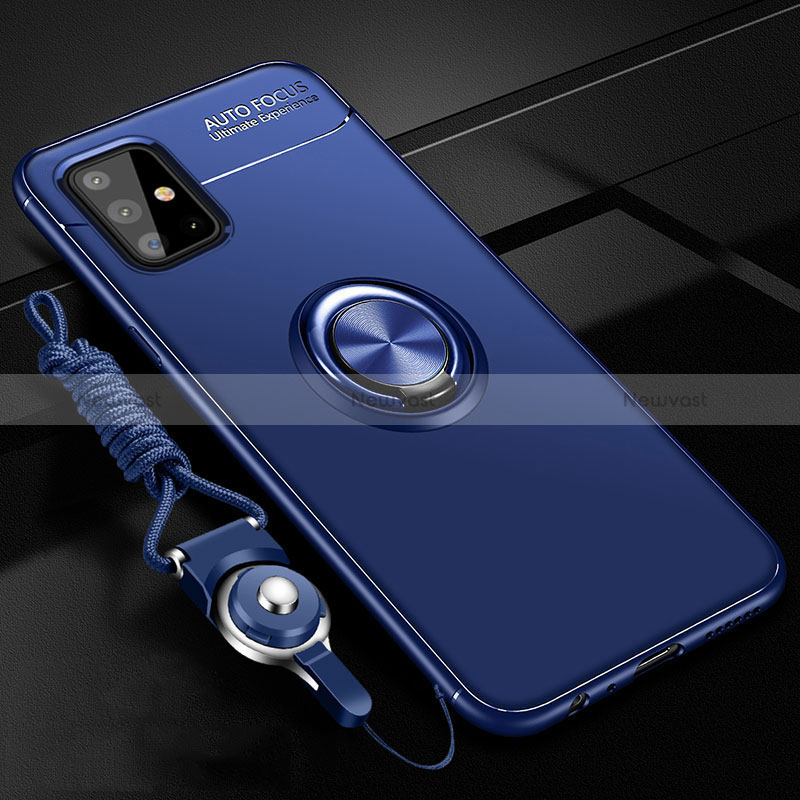 Ultra-thin Silicone Gel Soft Case Cover with Magnetic Finger Ring Stand for Samsung Galaxy M40S Blue