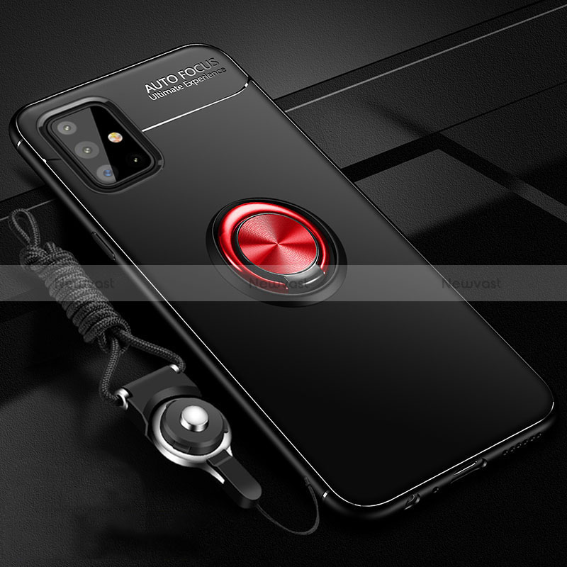 Ultra-thin Silicone Gel Soft Case Cover with Magnetic Finger Ring Stand for Samsung Galaxy M40S Red and Black