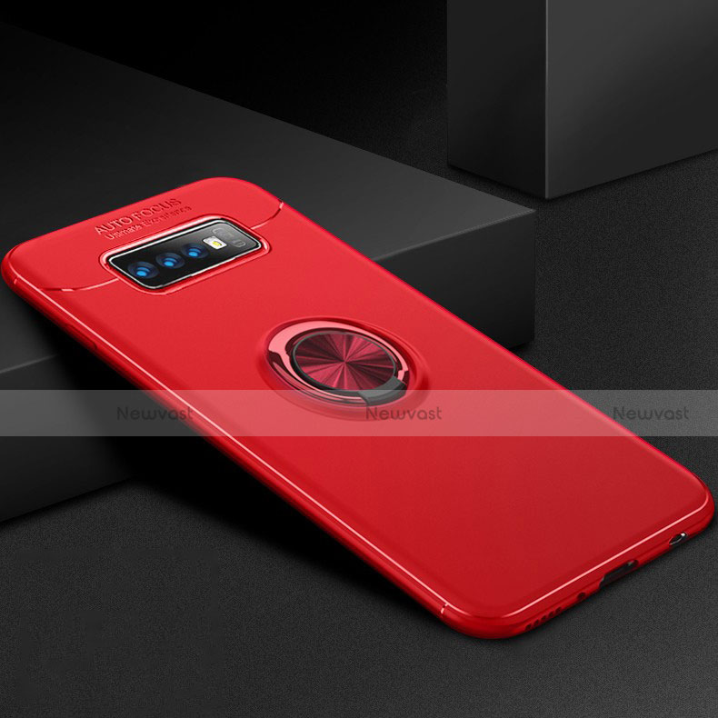 Ultra-thin Silicone Gel Soft Case Cover with Magnetic Finger Ring Stand for Samsung Galaxy S10 Red