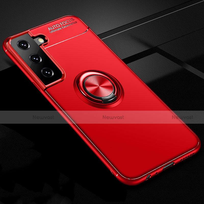 Ultra-thin Silicone Gel Soft Case Cover with Magnetic Finger Ring Stand for Samsung Galaxy S21 5G Red