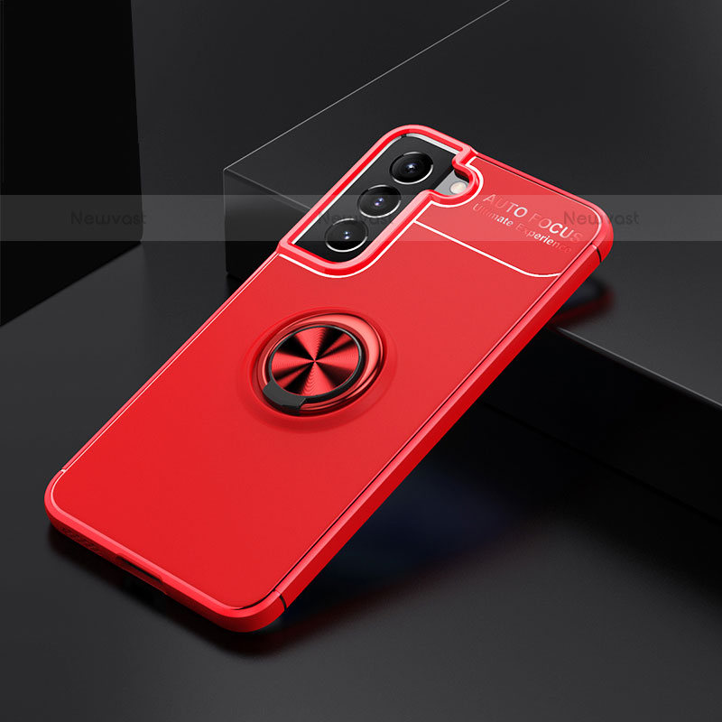 Ultra-thin Silicone Gel Soft Case Cover with Magnetic Finger Ring Stand for Samsung Galaxy S21 Plus 5G Red