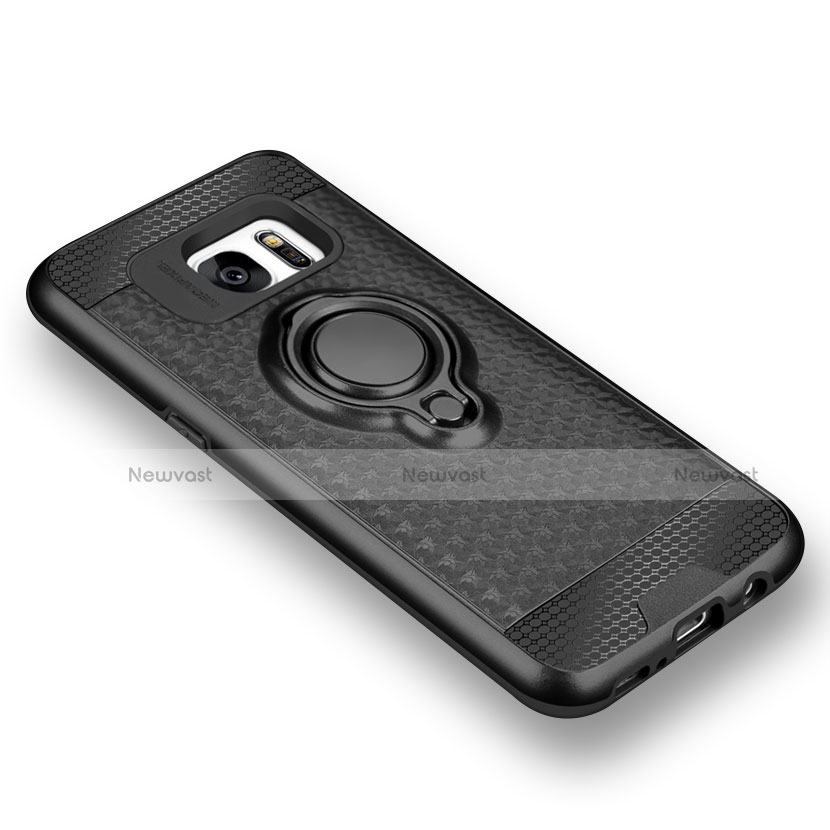 Ultra-thin Silicone Gel Soft Case Cover with Magnetic Finger Ring Stand for Samsung Galaxy S7 G930F G930FD Black