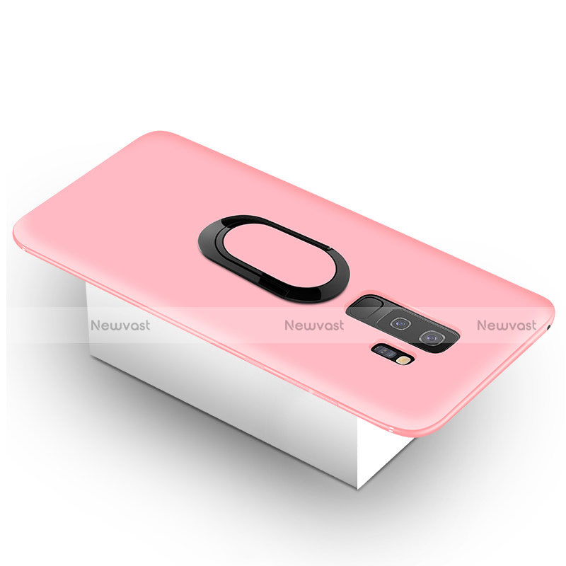 Ultra-thin Silicone Gel Soft Case Cover with Magnetic Finger Ring Stand for Samsung Galaxy S9 Plus Pink