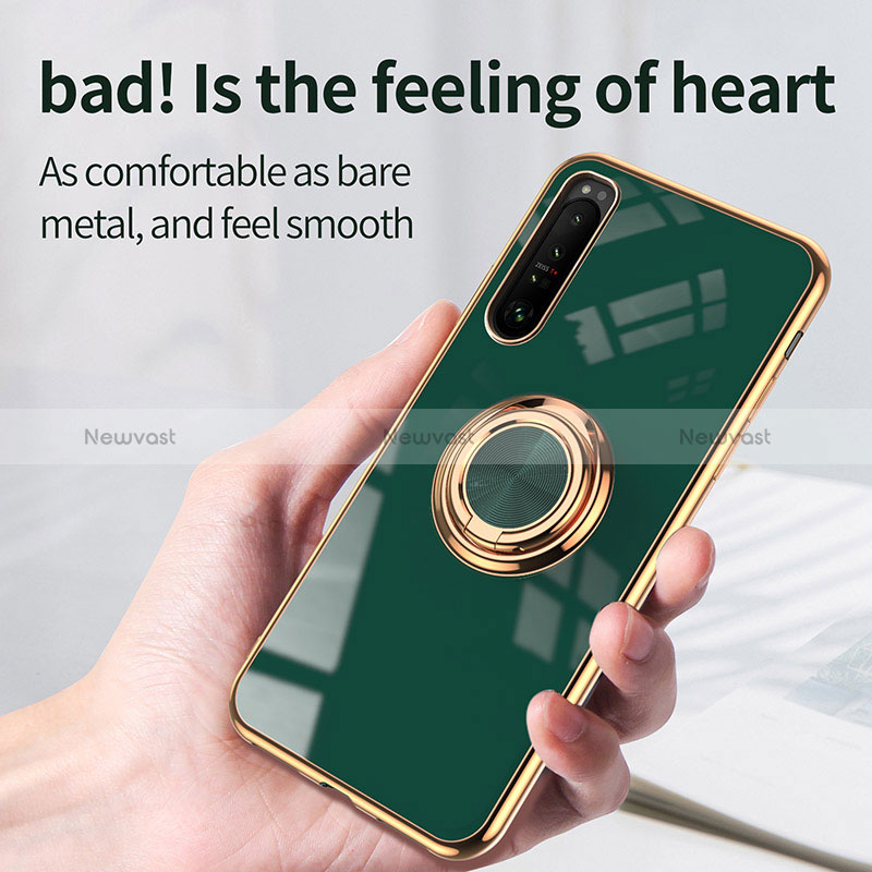 Ultra-thin Silicone Gel Soft Case Cover with Magnetic Finger Ring Stand for Sony Xperia 1 III