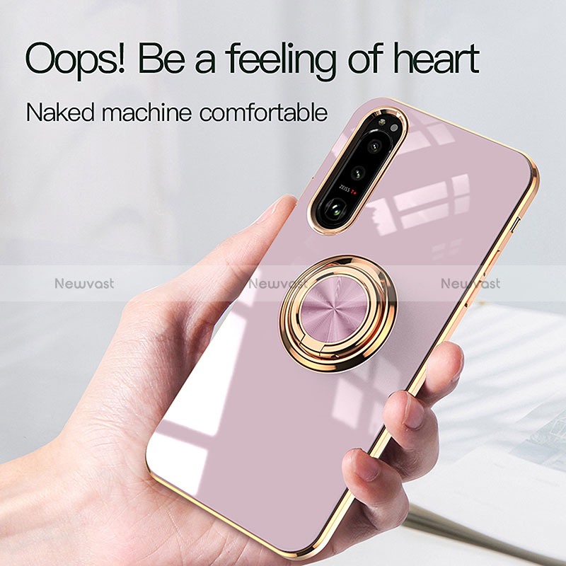 Ultra-thin Silicone Gel Soft Case Cover with Magnetic Finger Ring Stand for Sony Xperia 1 IV