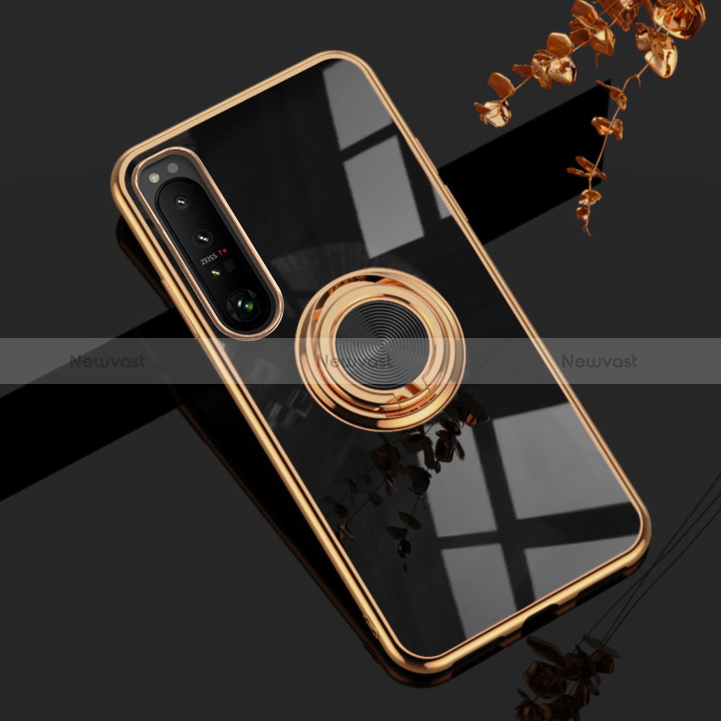 Ultra-thin Silicone Gel Soft Case Cover with Magnetic Finger Ring Stand for Sony Xperia 10 III Lite Black