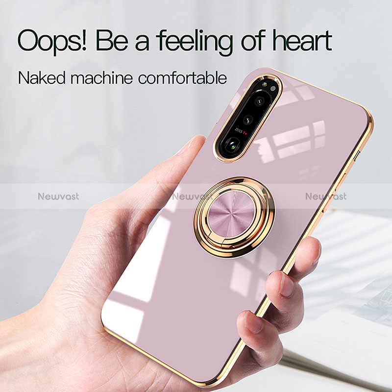 Ultra-thin Silicone Gel Soft Case Cover with Magnetic Finger Ring Stand for Sony Xperia 10 IV SO-52C