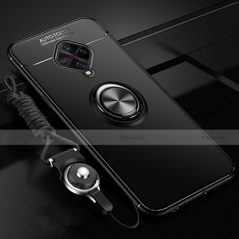 Ultra-thin Silicone Gel Soft Case Cover with Magnetic Finger Ring Stand for Vivo S1 Pro Black