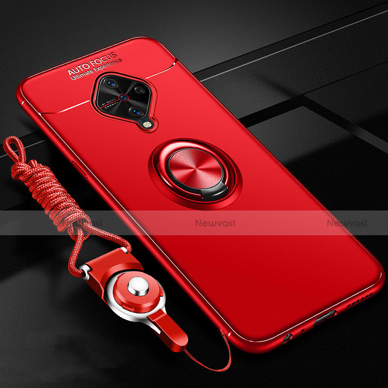 Ultra-thin Silicone Gel Soft Case Cover with Magnetic Finger Ring Stand for Vivo S1 Pro Red