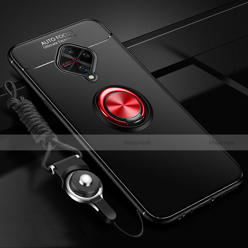 Ultra-thin Silicone Gel Soft Case Cover with Magnetic Finger Ring Stand for Vivo S1 Pro Red and Black