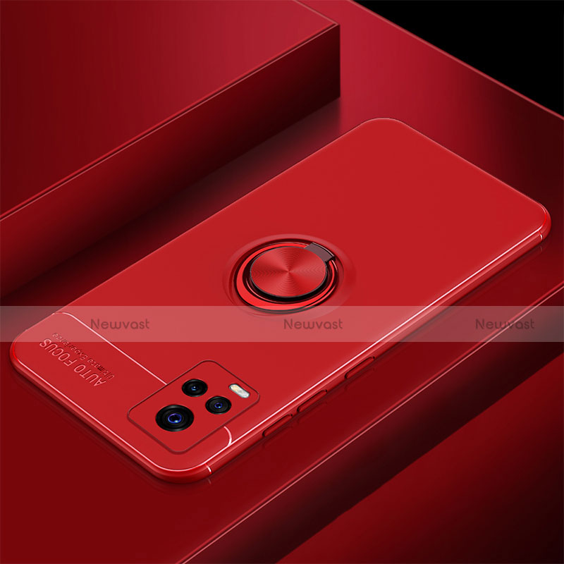 Ultra-thin Silicone Gel Soft Case Cover with Magnetic Finger Ring Stand for Vivo V20 Pro 5G Red