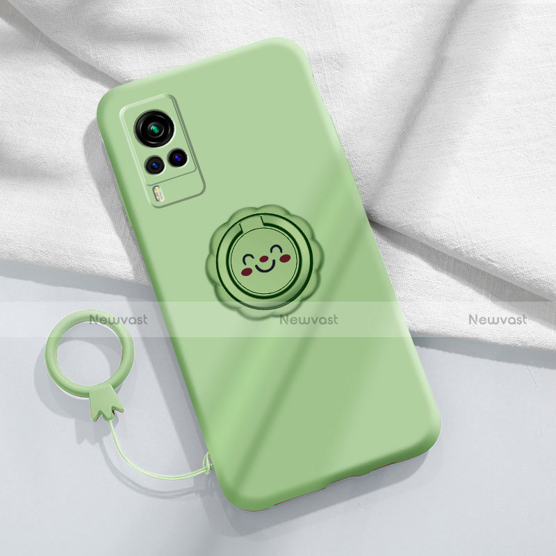 Ultra-thin Silicone Gel Soft Case Cover with Magnetic Finger Ring Stand for Vivo X60T 5G