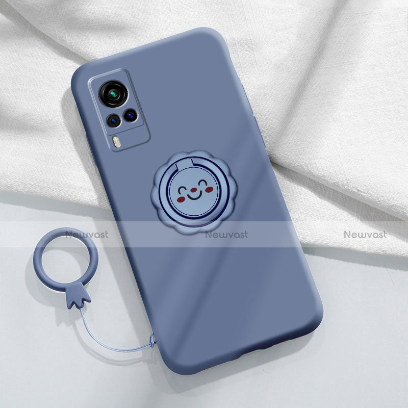 Ultra-thin Silicone Gel Soft Case Cover with Magnetic Finger Ring Stand for Vivo X60T 5G Lavender Gray