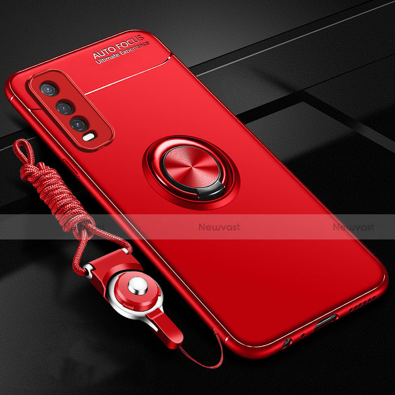 Ultra-thin Silicone Gel Soft Case Cover with Magnetic Finger Ring Stand for Vivo Y12s Red