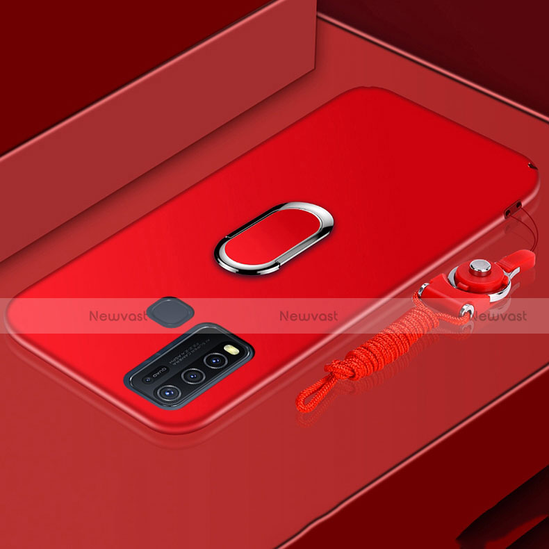 Ultra-thin Silicone Gel Soft Case Cover with Magnetic Finger Ring Stand for Vivo Y50 Red