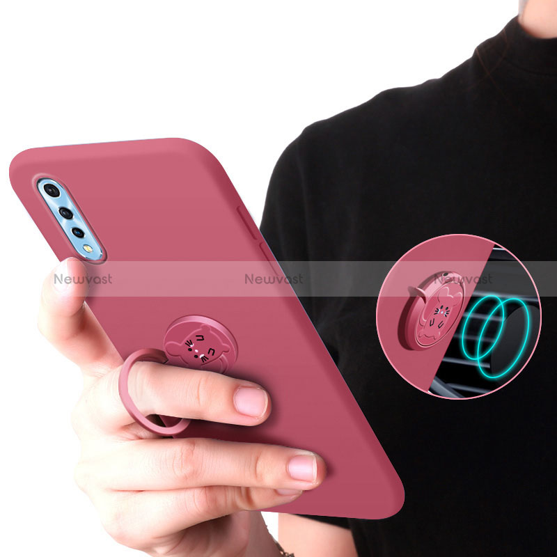 Ultra-thin Silicone Gel Soft Case Cover with Magnetic Finger Ring Stand for Vivo Y7s