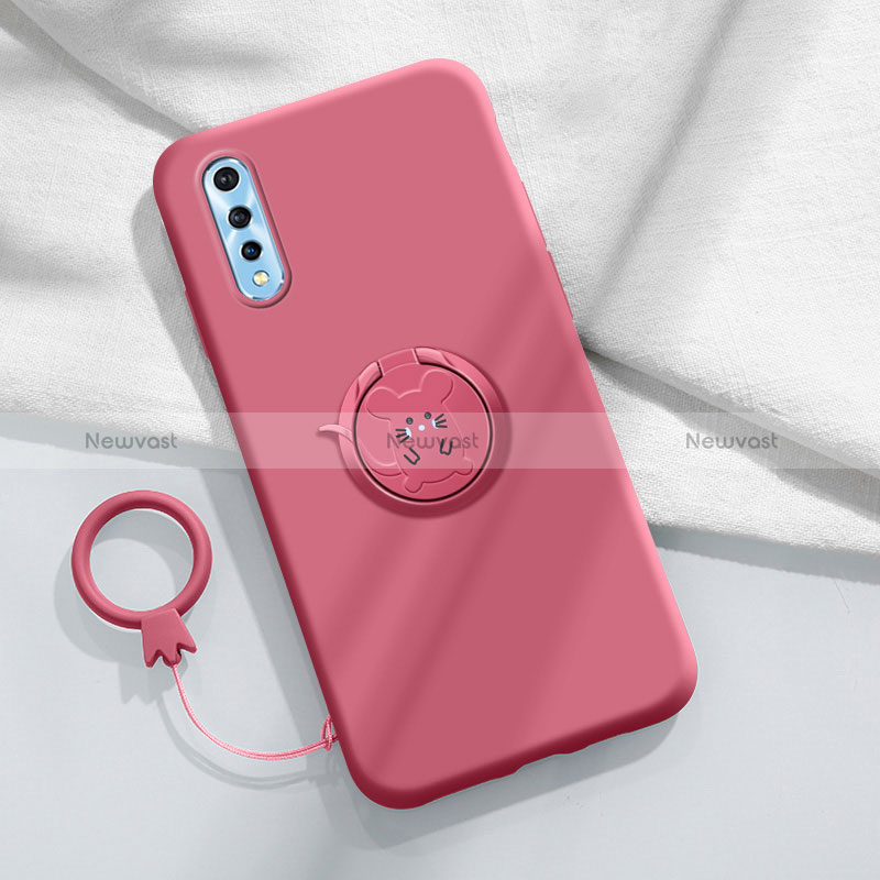 Ultra-thin Silicone Gel Soft Case Cover with Magnetic Finger Ring Stand for Vivo Y7s