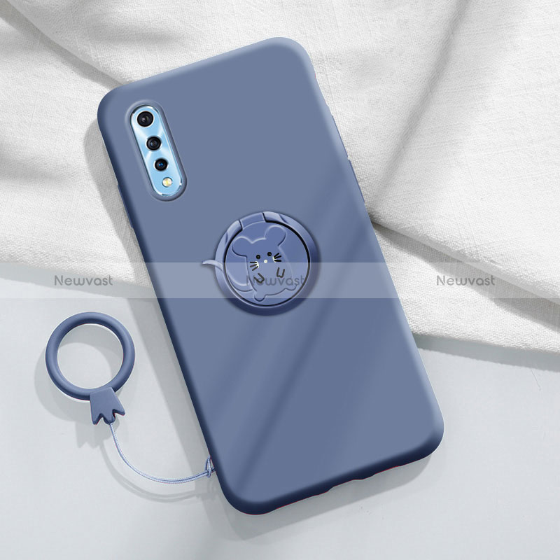 Ultra-thin Silicone Gel Soft Case Cover with Magnetic Finger Ring Stand for Vivo Y7s