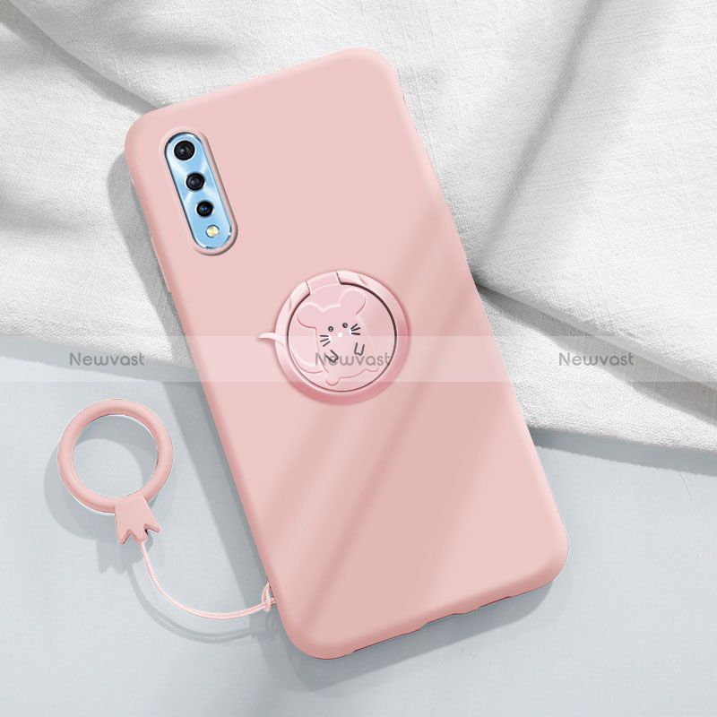 Ultra-thin Silicone Gel Soft Case Cover with Magnetic Finger Ring Stand for Vivo Y7s