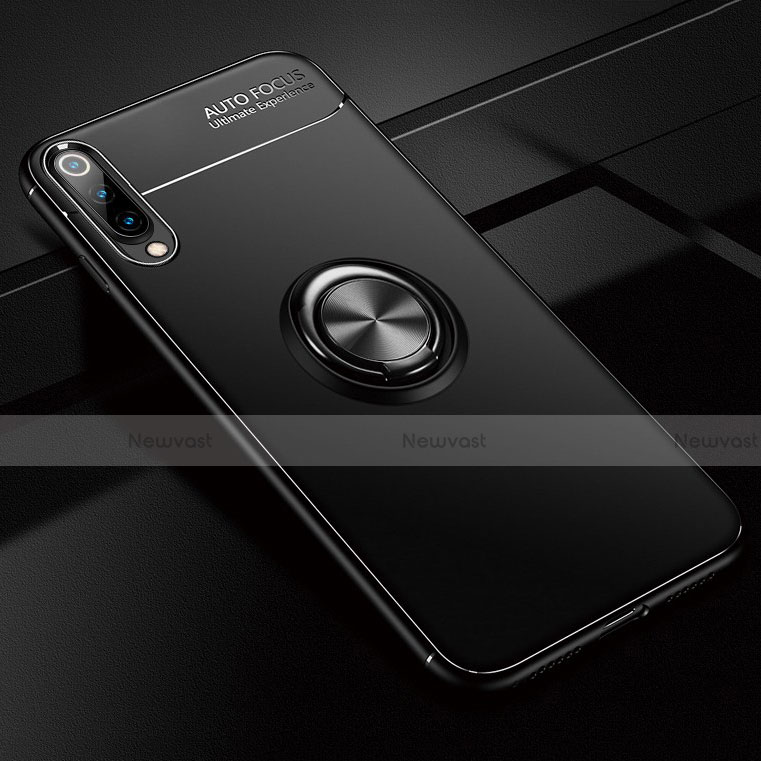 Ultra-thin Silicone Gel Soft Case Cover with Magnetic Finger Ring Stand for Xiaomi CC9e Black