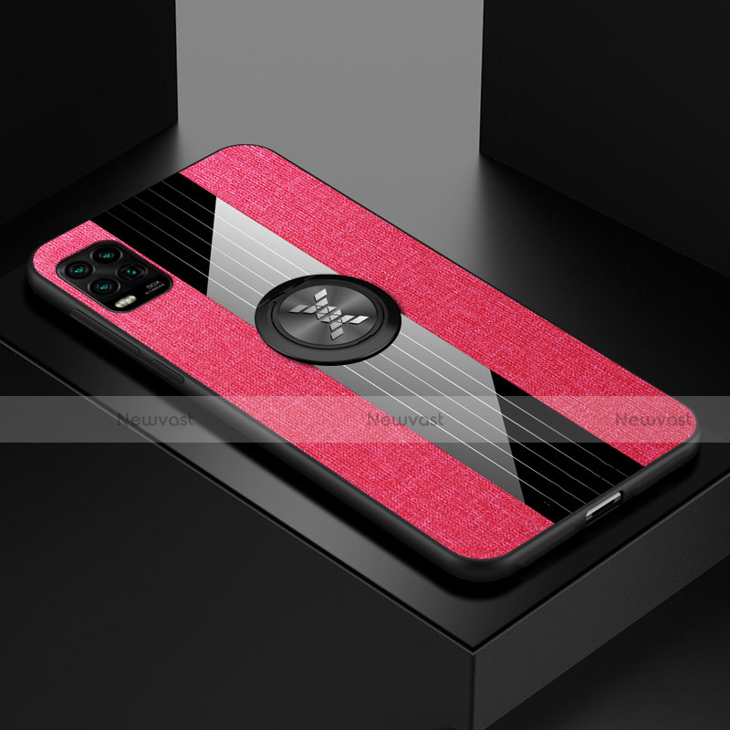 Ultra-thin Silicone Gel Soft Case Cover with Magnetic Finger Ring Stand for Xiaomi Mi 10 Lite Hot Pink