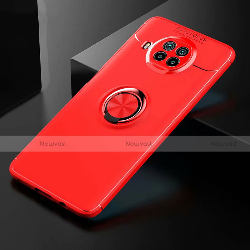 Ultra-thin Silicone Gel Soft Case Cover with Magnetic Finger Ring Stand for Xiaomi Mi 10i 5G Red