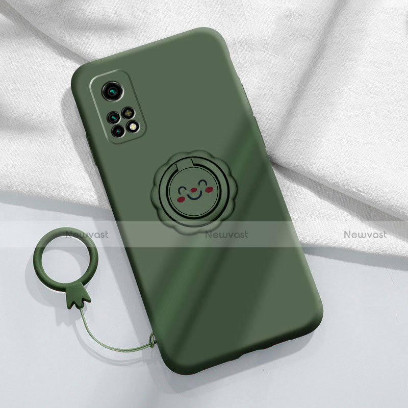 Ultra-thin Silicone Gel Soft Case Cover with Magnetic Finger Ring Stand for Xiaomi Mi 10T Pro 5G Midnight Green