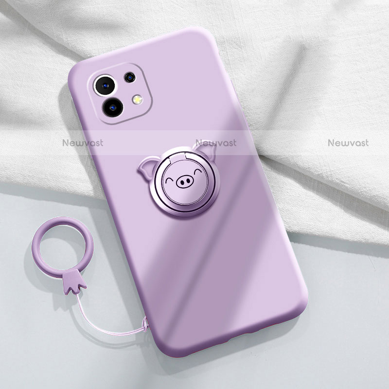 Ultra-thin Silicone Gel Soft Case Cover with Magnetic Finger Ring Stand for Xiaomi Mi 11 5G