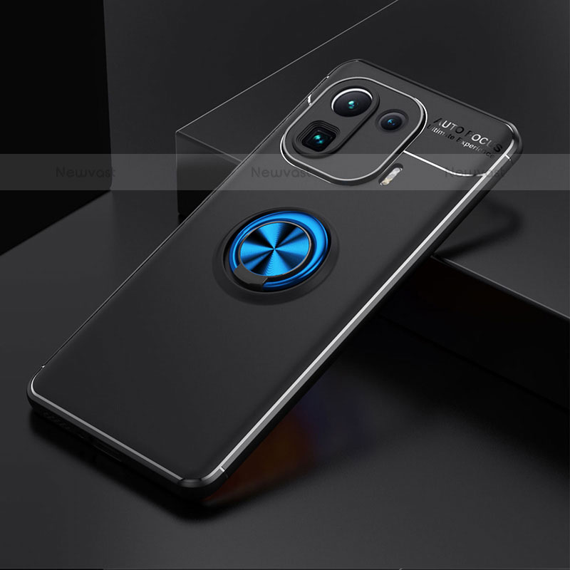 Ultra-thin Silicone Gel Soft Case Cover with Magnetic Finger Ring Stand for Xiaomi Mi 11 Pro 5G Blue and Black