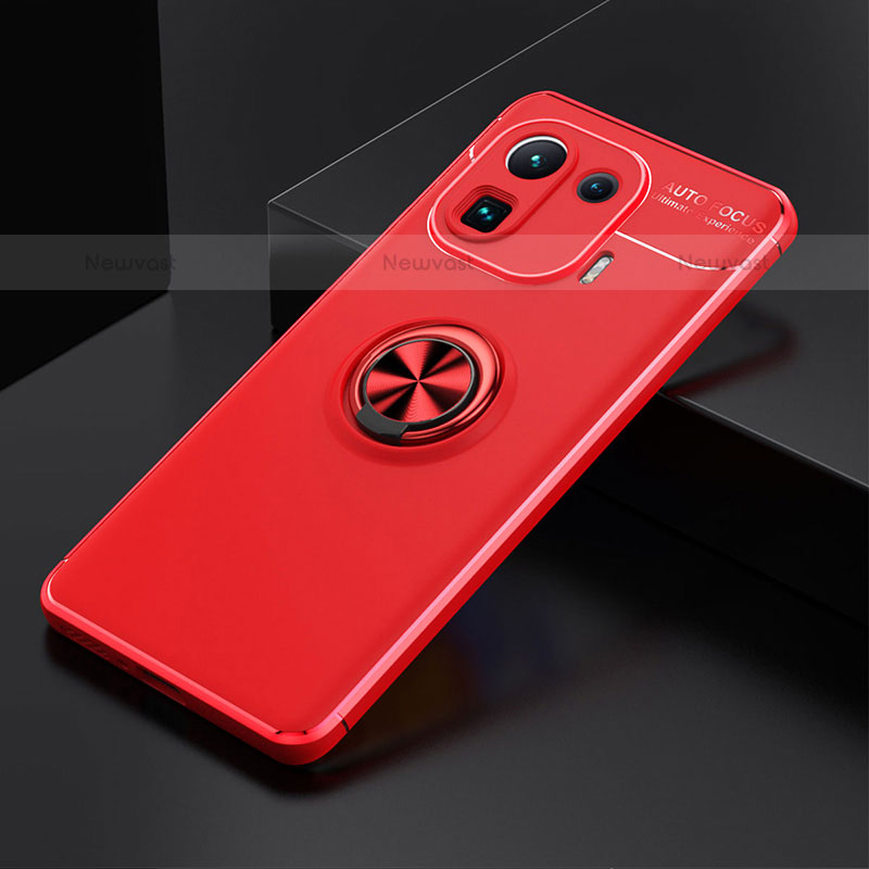 Ultra-thin Silicone Gel Soft Case Cover with Magnetic Finger Ring Stand for Xiaomi Mi 11 Pro 5G Red