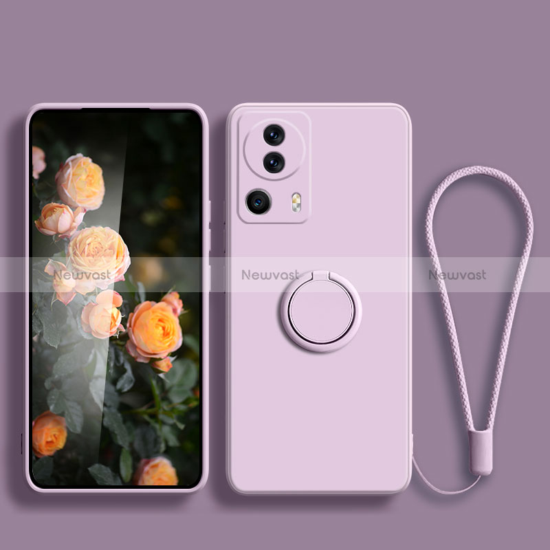 Ultra-thin Silicone Gel Soft Case Cover with Magnetic Finger Ring Stand for Xiaomi Mi 12 Lite NE 5G Clove Purple
