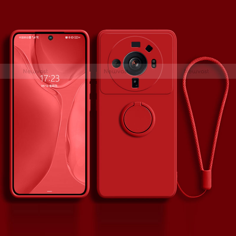 Ultra-thin Silicone Gel Soft Case Cover with Magnetic Finger Ring Stand for Xiaomi Mi 12S Ultra 5G Red