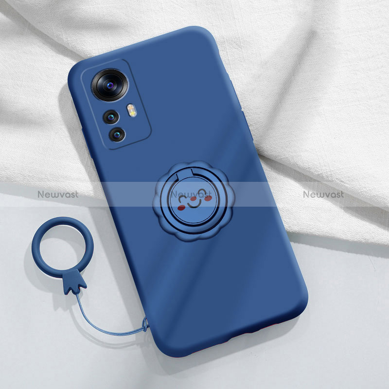 Ultra-thin Silicone Gel Soft Case Cover with Magnetic Finger Ring Stand for Xiaomi Mi 12T 5G Blue