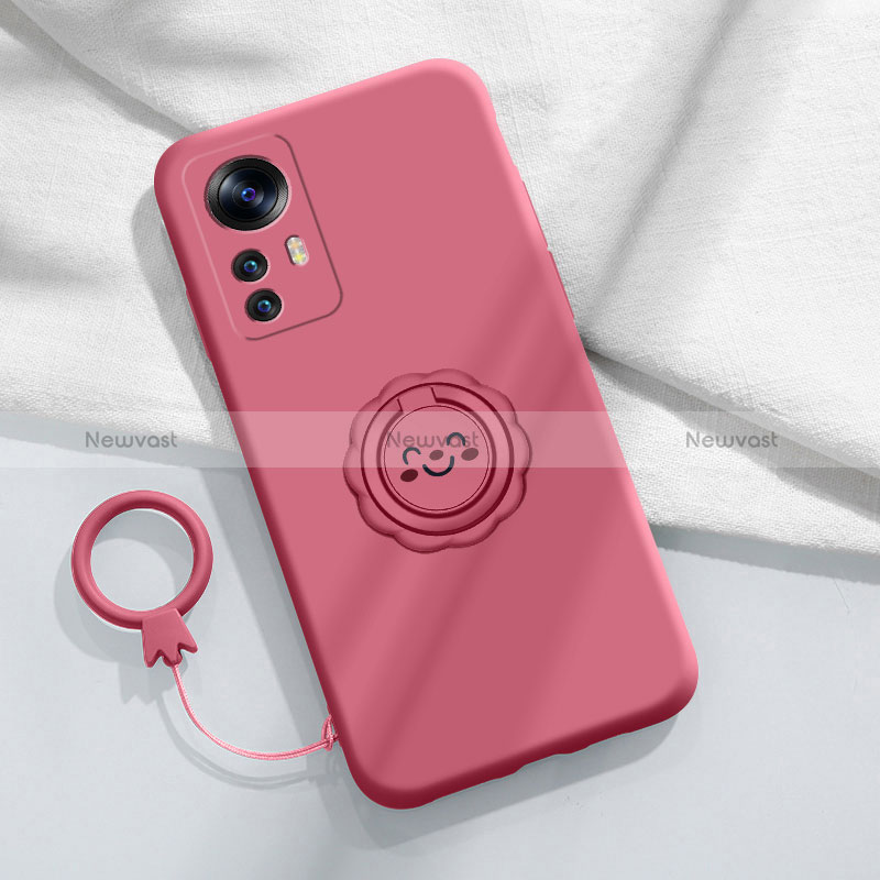 Ultra-thin Silicone Gel Soft Case Cover with Magnetic Finger Ring Stand for Xiaomi Mi 12T 5G Hot Pink