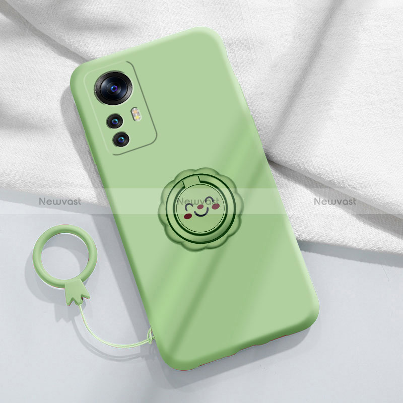 Ultra-thin Silicone Gel Soft Case Cover with Magnetic Finger Ring Stand for Xiaomi Mi 12T 5G Matcha Green