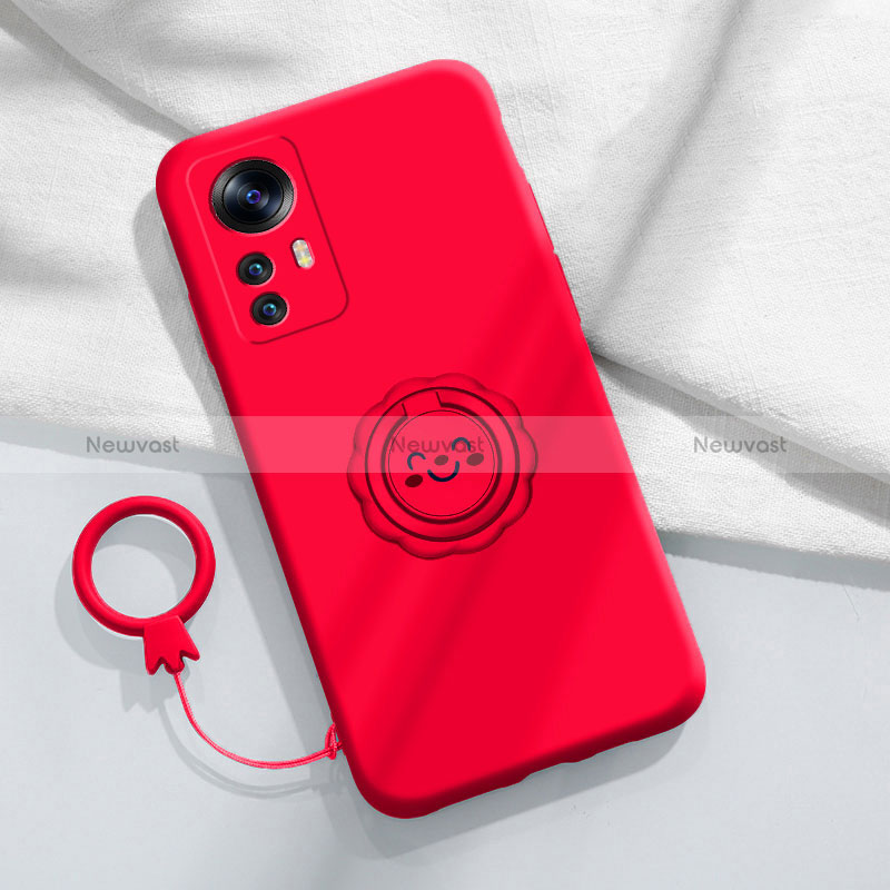 Ultra-thin Silicone Gel Soft Case Cover with Magnetic Finger Ring Stand for Xiaomi Mi 12T 5G Red