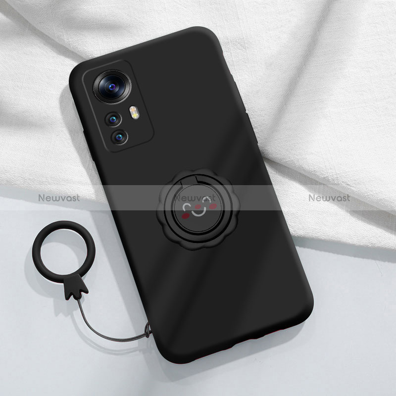Ultra-thin Silicone Gel Soft Case Cover with Magnetic Finger Ring Stand for Xiaomi Mi 12T Pro 5G Black