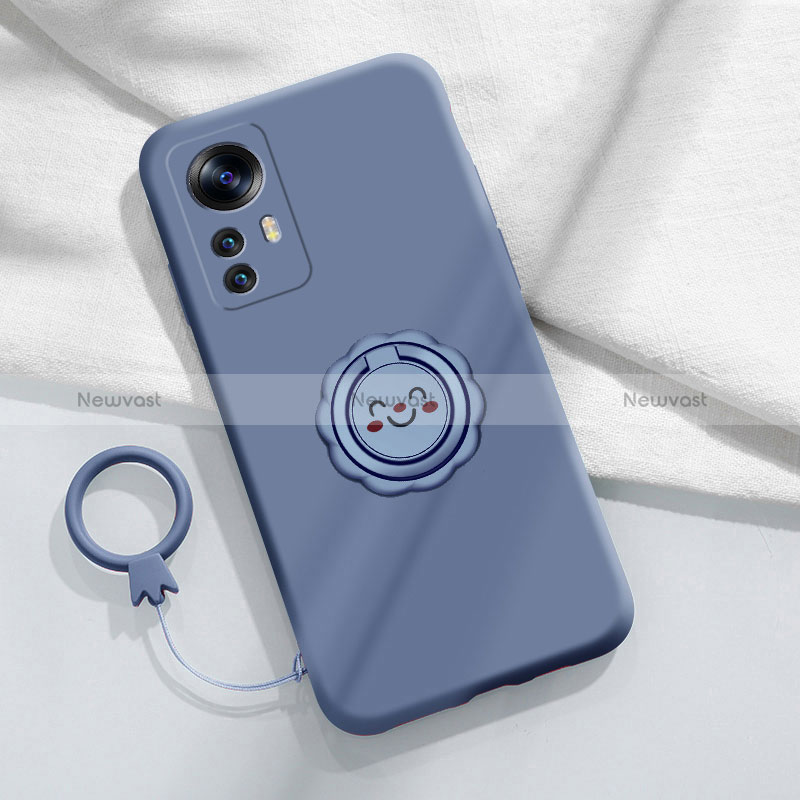 Ultra-thin Silicone Gel Soft Case Cover with Magnetic Finger Ring Stand for Xiaomi Mi 12T Pro 5G Lavender Gray