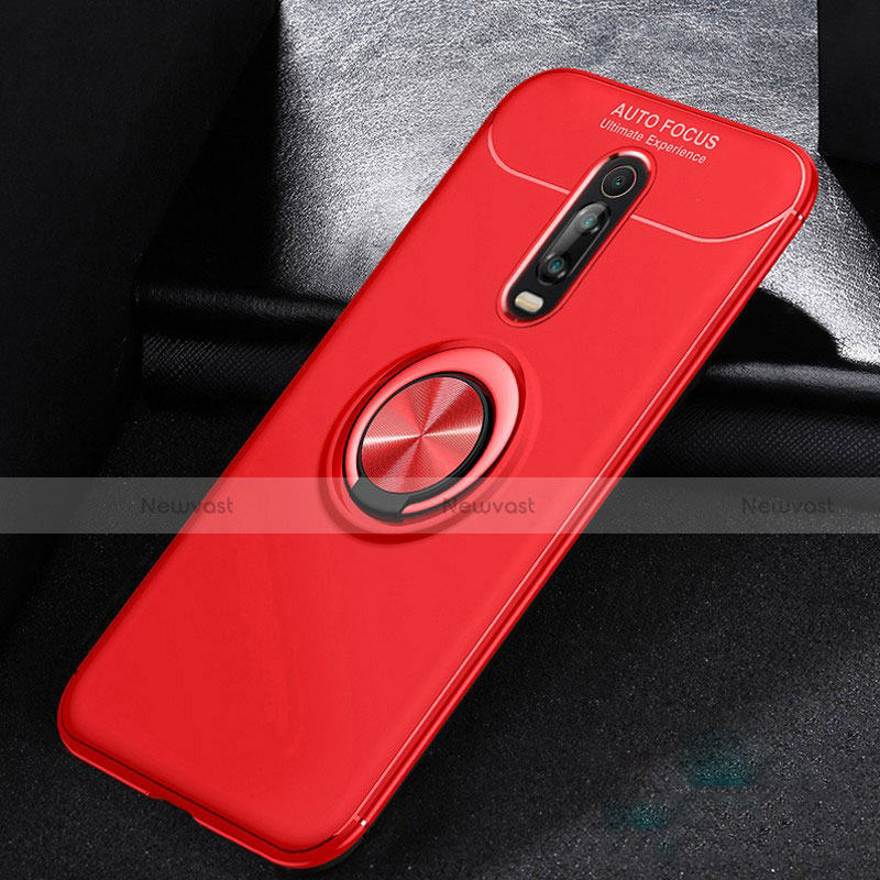 Ultra-thin Silicone Gel Soft Case Cover with Magnetic Finger Ring Stand for Xiaomi Mi 9T Pro Red