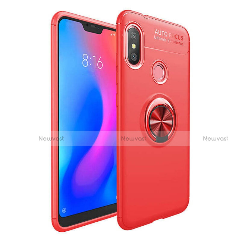 Ultra-thin Silicone Gel Soft Case Cover with Magnetic Finger Ring Stand for Xiaomi Mi A2 Lite Red