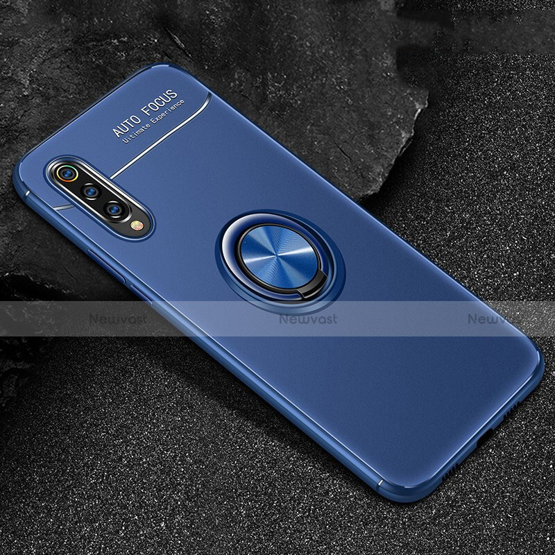 Ultra-thin Silicone Gel Soft Case Cover with Magnetic Finger Ring Stand for Xiaomi Mi A3 Lite Blue