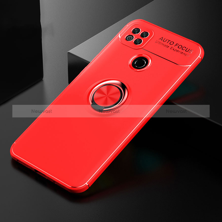 Ultra-thin Silicone Gel Soft Case Cover with Magnetic Finger Ring Stand for Xiaomi POCO C3 Red