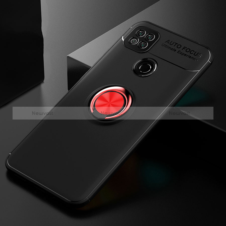 Ultra-thin Silicone Gel Soft Case Cover with Magnetic Finger Ring Stand for Xiaomi POCO C3 Red and Black