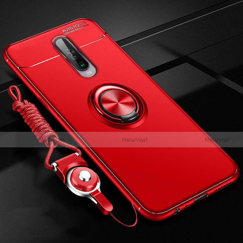 Ultra-thin Silicone Gel Soft Case Cover with Magnetic Finger Ring Stand for Xiaomi Poco X2 Red