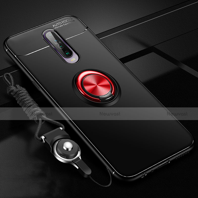 Ultra-thin Silicone Gel Soft Case Cover with Magnetic Finger Ring Stand for Xiaomi Poco X2 Red and Black