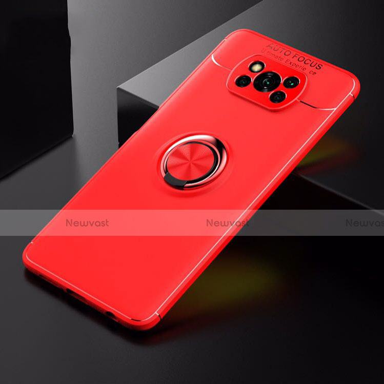 Ultra-thin Silicone Gel Soft Case Cover with Magnetic Finger Ring Stand for Xiaomi Poco X3 NFC