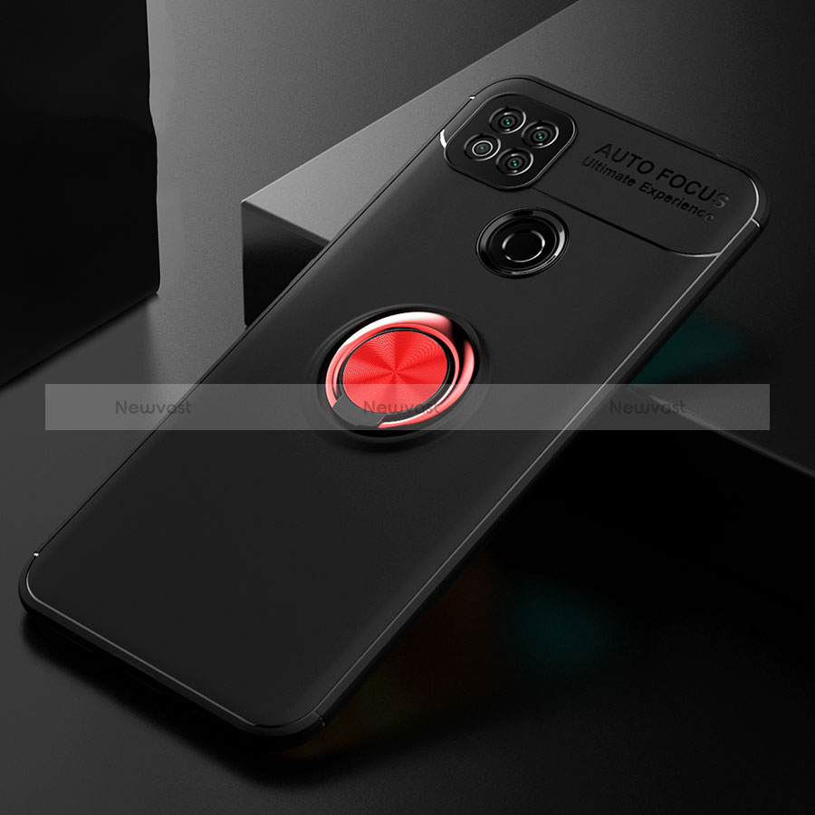 Ultra-thin Silicone Gel Soft Case Cover with Magnetic Finger Ring Stand for Xiaomi Redmi 10A 4G Red and Black