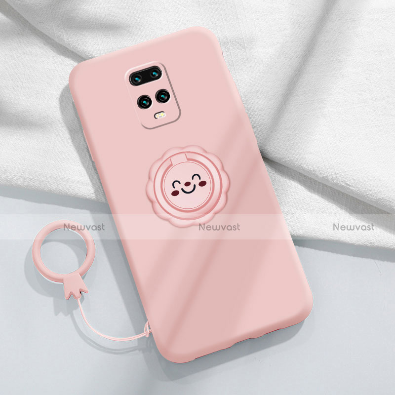 Ultra-thin Silicone Gel Soft Case Cover with Magnetic Finger Ring Stand for Xiaomi Redmi 10X 5G Pink